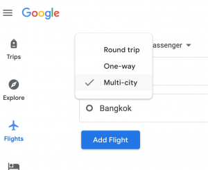 Screenshot of google flights multi-city drop down option