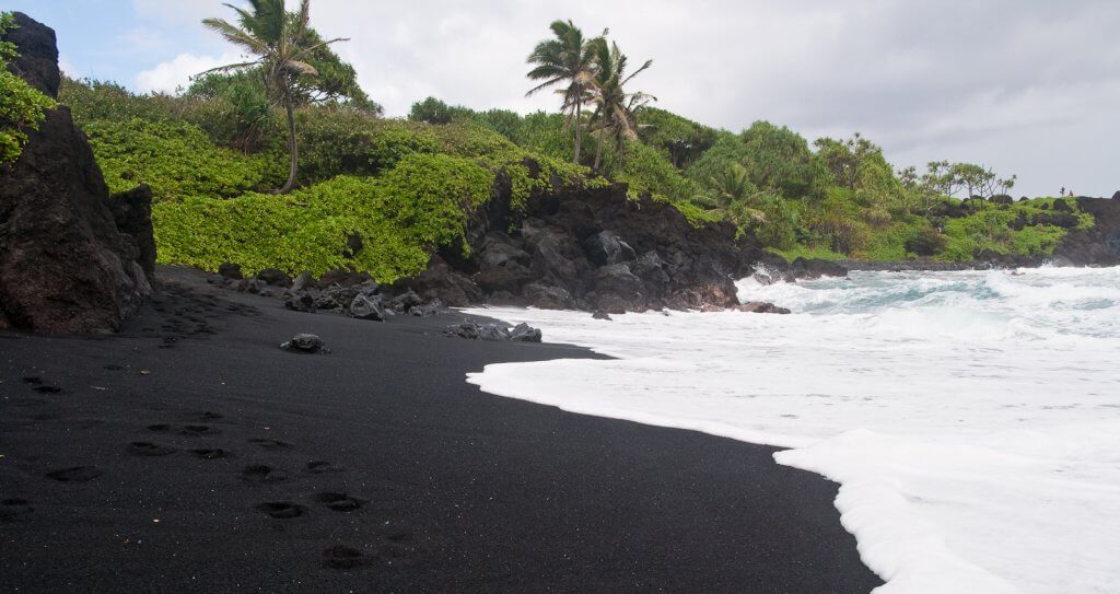 black sand beach in Maui