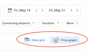 google flights screenshot of Date Grid and Price Graph option