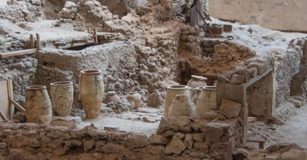 preserved pottery at Akrotiri in Santorini