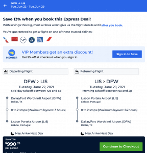 screenshot of a priceline express deals page
