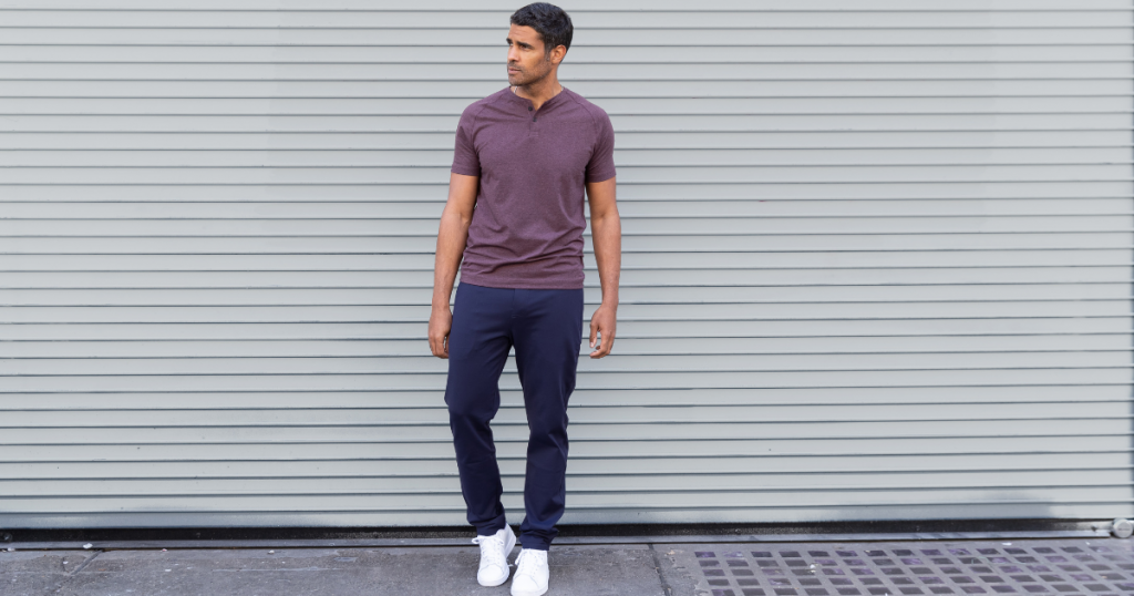 man modeling our best travel pants: the all day every day pant from public rec