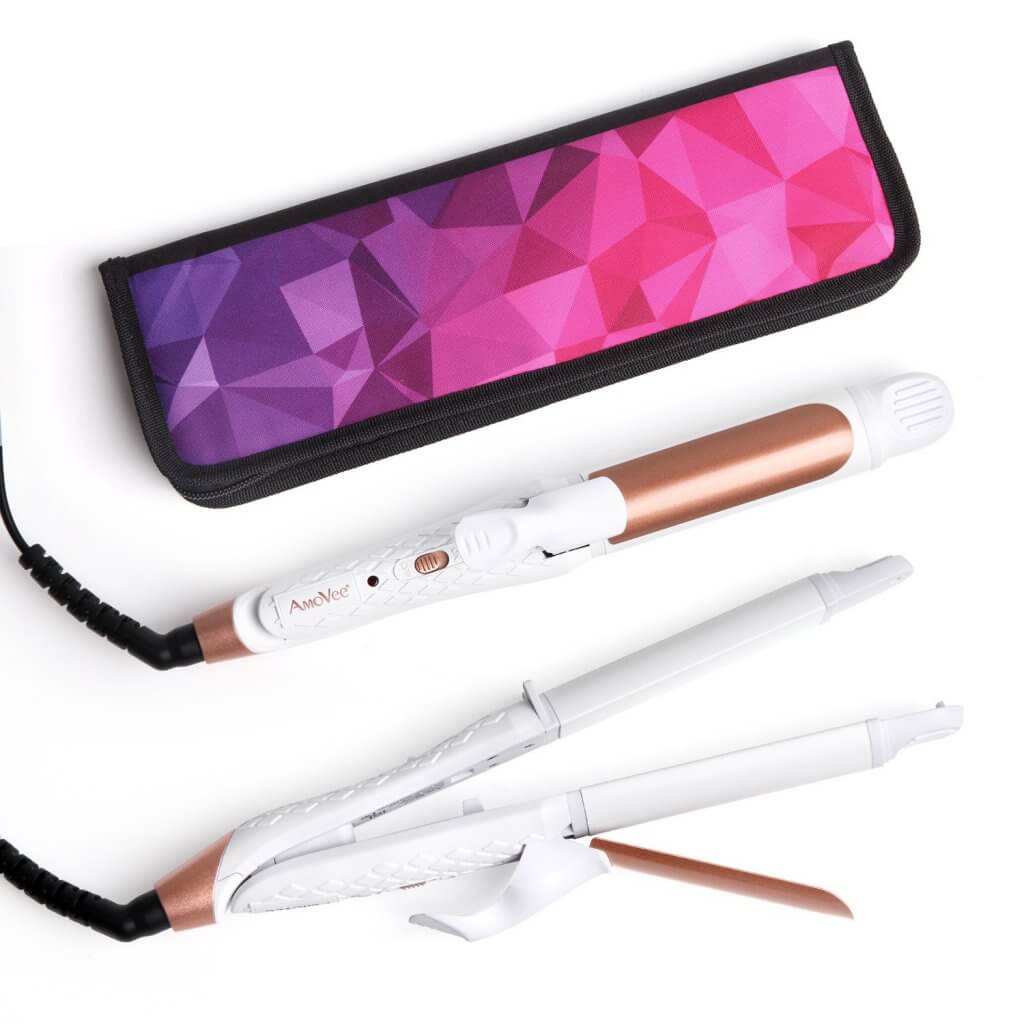 Travel size white hair straightener and curling iron