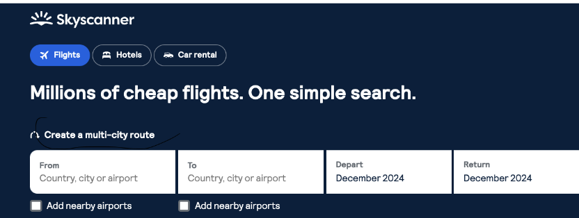 How to search for a multi-city flight on Skyscanner