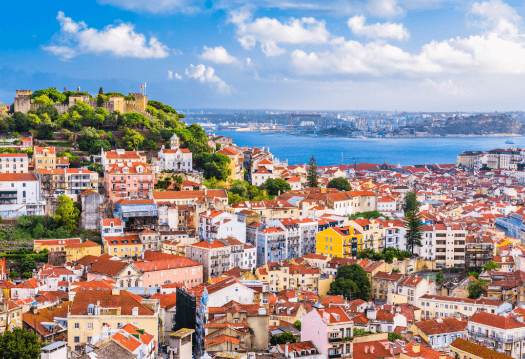 bird's eye view of lisbon, portugal, a great destination for budget travel in November