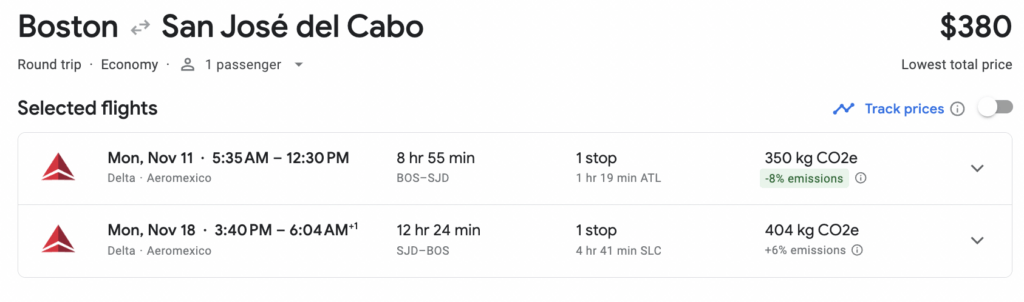 cheap flight from Boston to Cabo for article on best places to travel in November