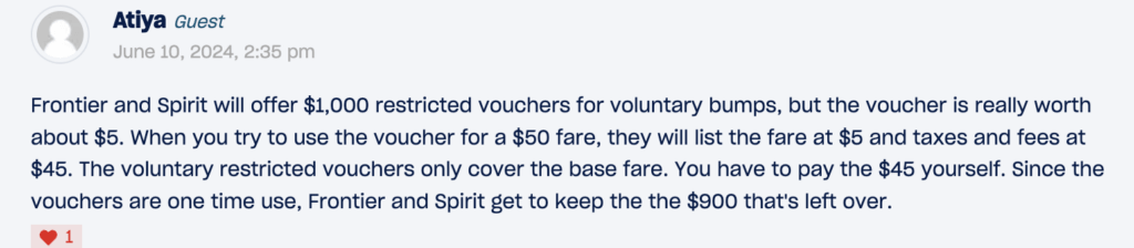 example of when it's better to ask for cash compensation for getting bumped from a flight as opposed to a voucher