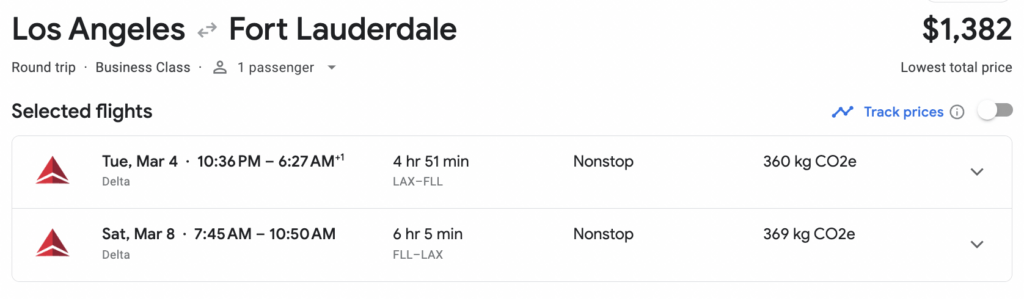 los angeles to fort lauderdale is a better option for finding cheap business class tickets as opposed to los angeles to miami