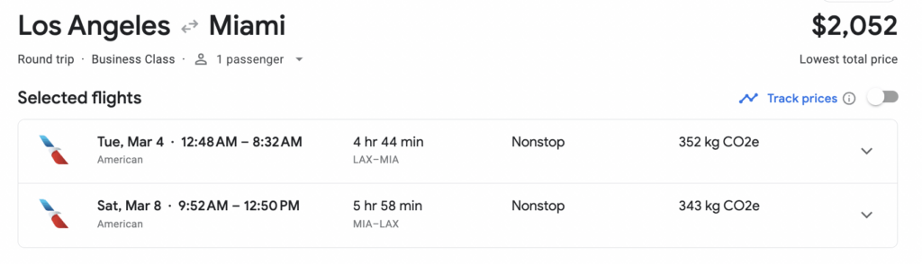 los angeles to miami flight itinerary