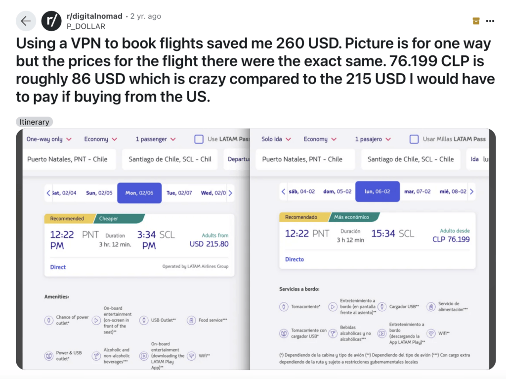 use a VPN to get cheaper business class tickets