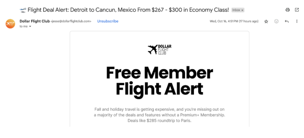 using Dollar Flight Club to find cheap flights