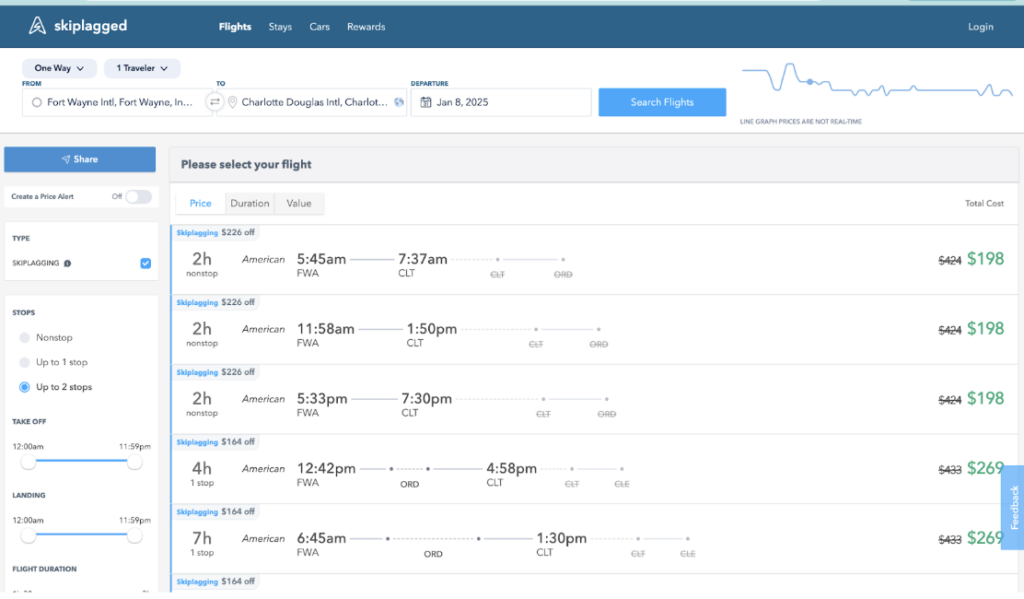 How do I find skiplagging deals? The best website to help you find deals is Skiplagged.com. You can put in your home airport, dates, and your destination (or you can leave it open-ended).