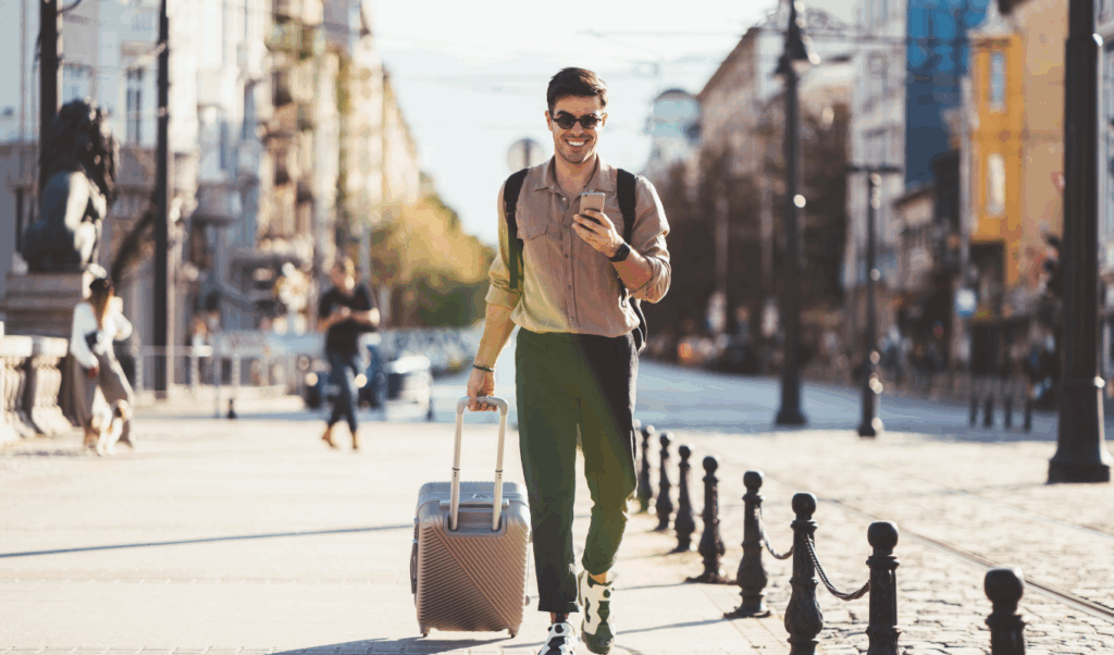 traveler on phone
