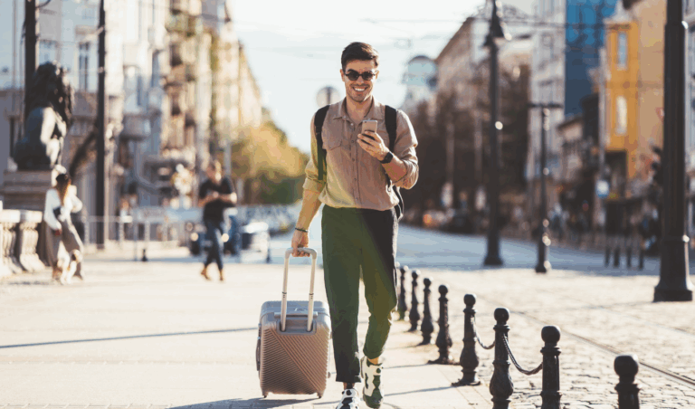 traveler on phone