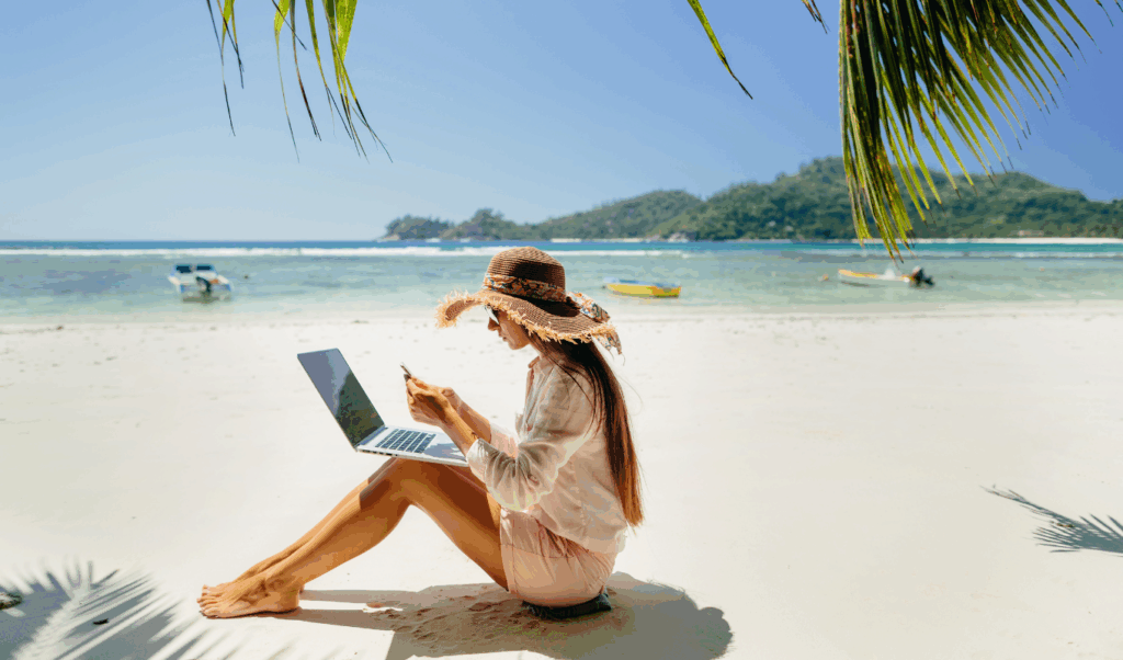 working on beach