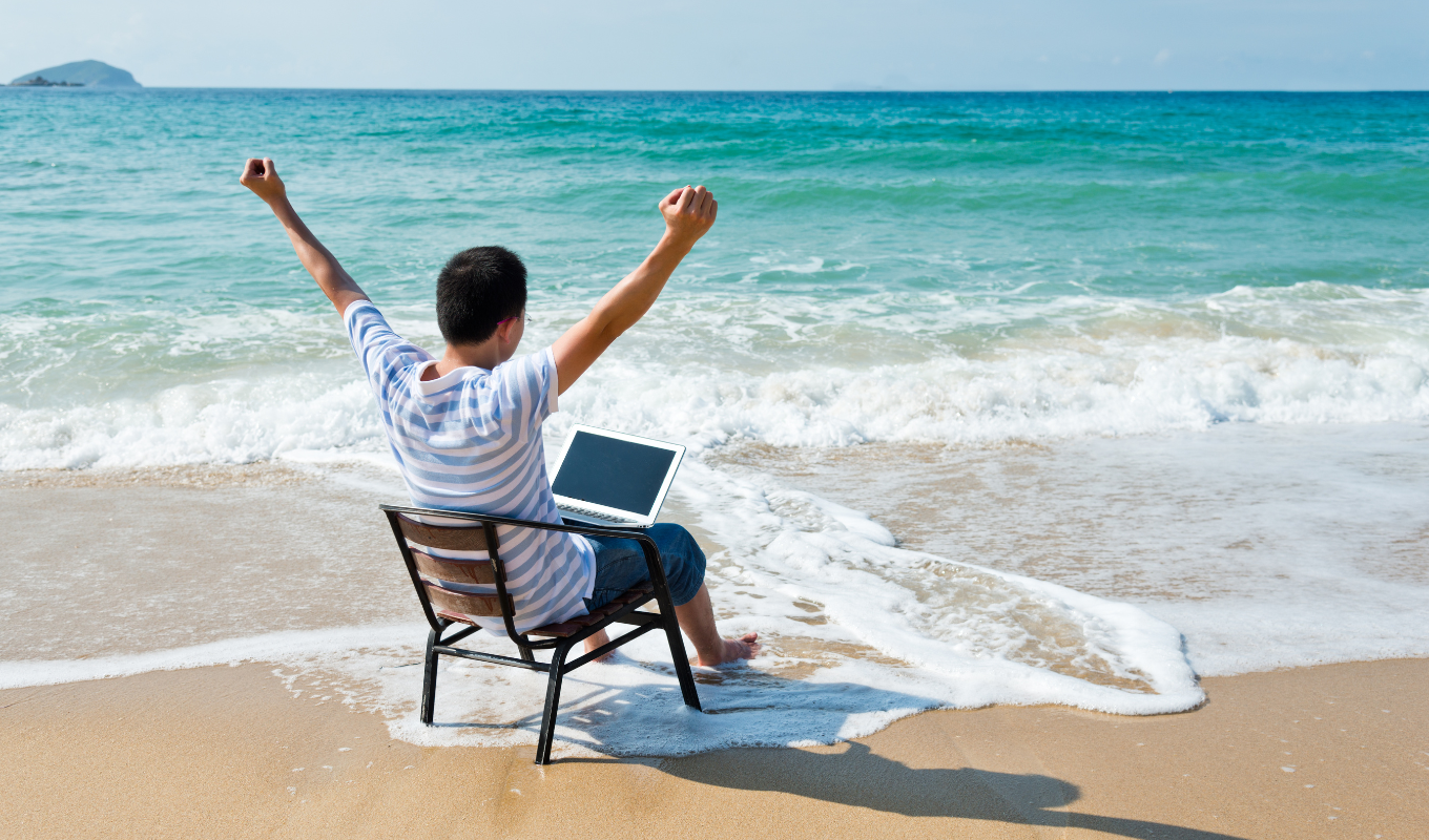 working on beach